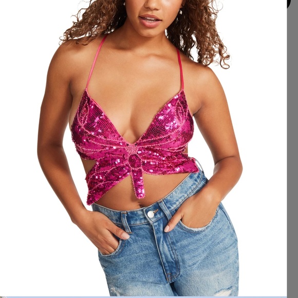 •nwt Steve Madden Kia sequins top women pink one size - Picture 3 of 4